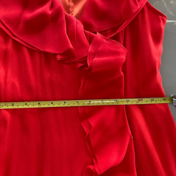 Elegant Red/Orange Silk Wrap Long Dress Size 4 - Picture 14 of 15